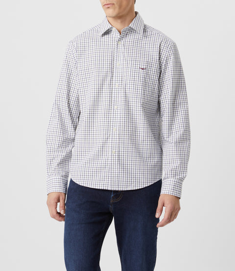 R.M.Williams Newland  poplin check shirt in Moss