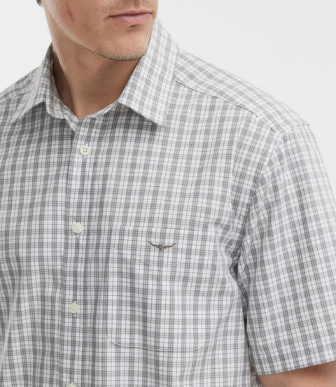 R.M.Williams Winton poplin check short sleeve shirt in White