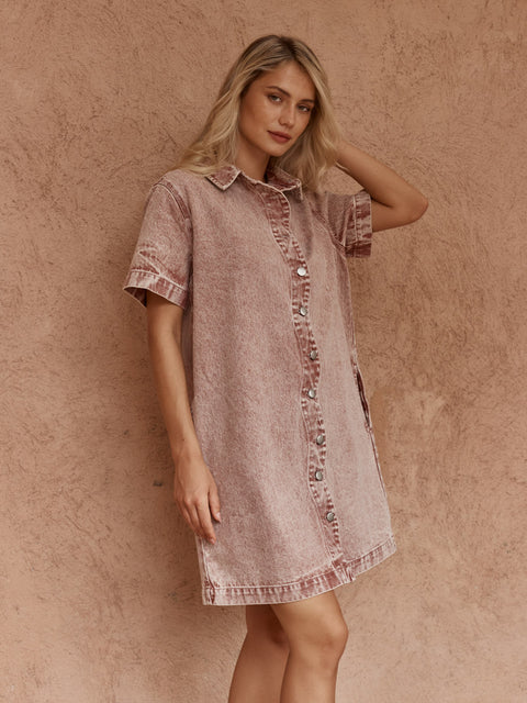 Sass Clothing PEPE WAVE DENIM DRESS in RUSTY RED