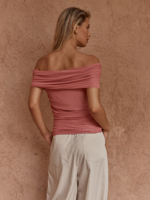Sass Clothing JORDAN OFF SHOULDER TOP in BURNT PINK