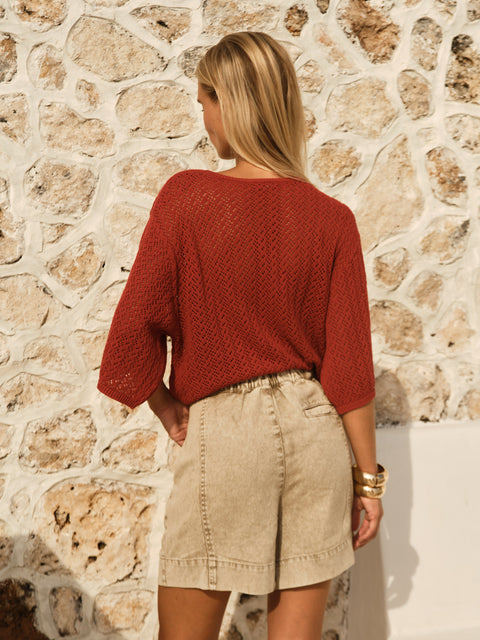Sass Clothing MILA POINTELLE TOP in RED CLAY