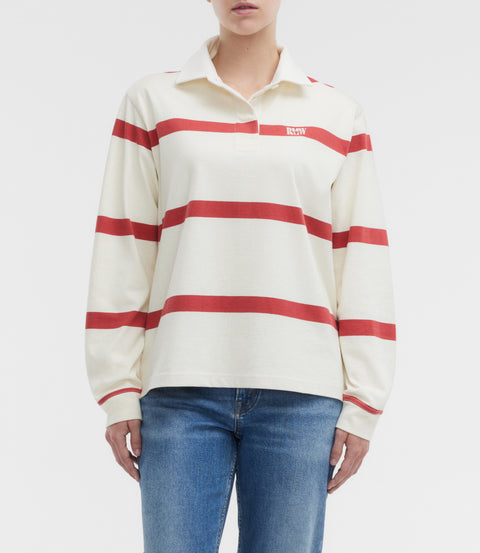 R.M.Williams Narran Heritage stripe rugby in Ivory/scarlet