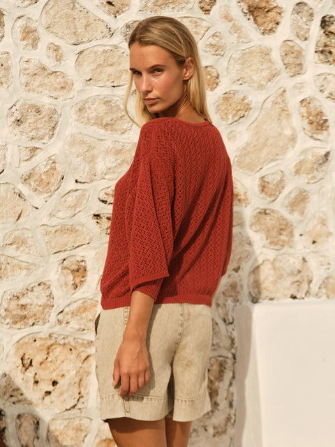 Sass Clothing MILA POINTELLE TOP in RED CLAY