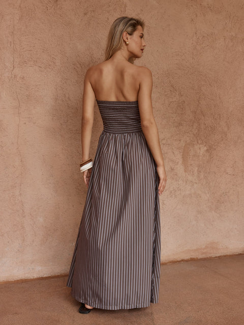 Sass Clothing EVERLEY STRAPLESS DRESS in CHOC STRIPE