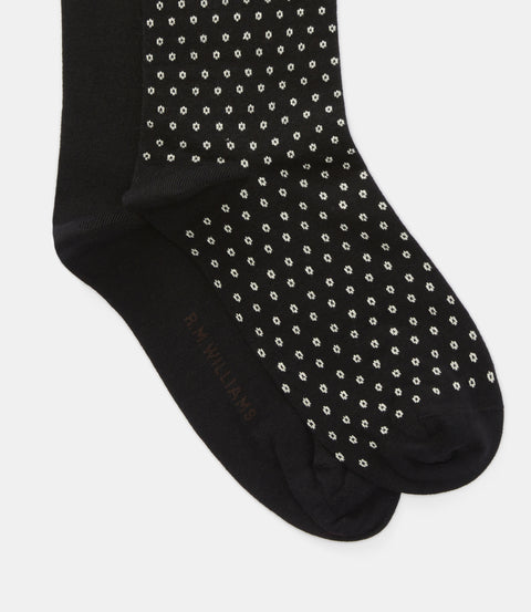 R.M.Williams Nelson polka-dot sock 2-pack in Black/cream
