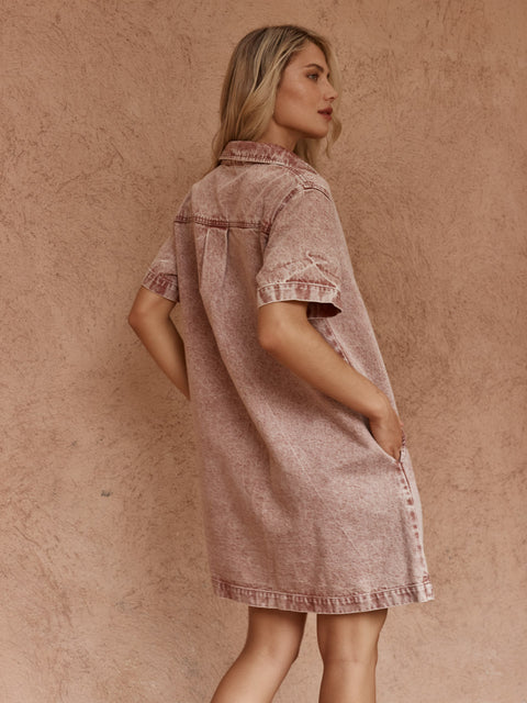 Sass Clothing PEPE WAVE DENIM DRESS in RUSTY RED