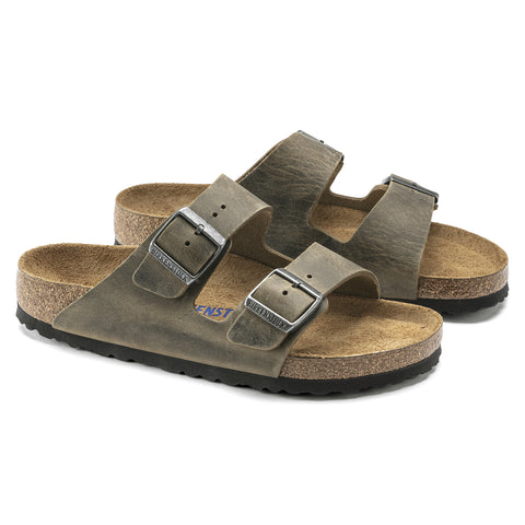Birkenstock Arizona SFB Faded Khaki Oiled Leather Regular in Faded Khaki