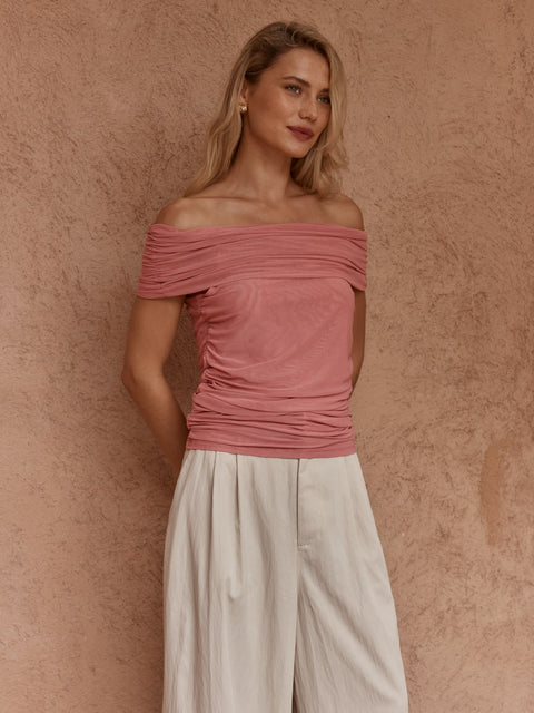 Sass Clothing JORDAN OFF SHOULDER TOP in BURNT PINK