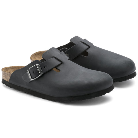 Birkenstock Boston Black Oiled Leather Regular in Black