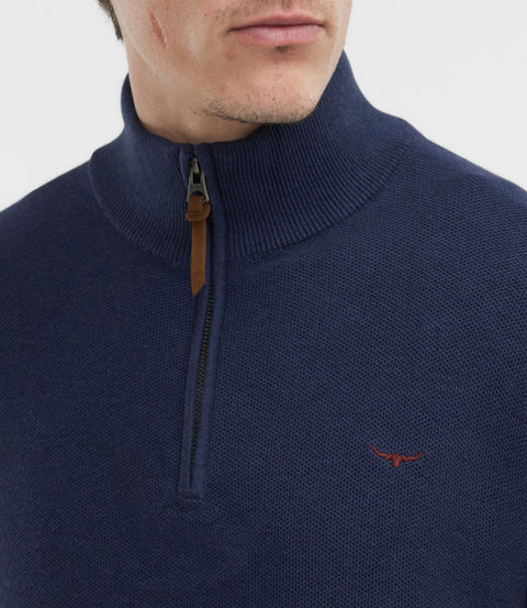 R.M.Williams Warner popcorn quarter-zip knit in Blue