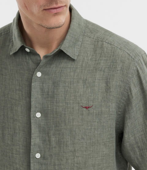 R.M.Williams Newman linen shirt in Forest green