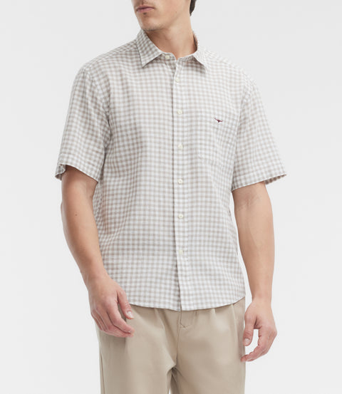 R.M.Williams Johnson check short sleeve shirt in Tan