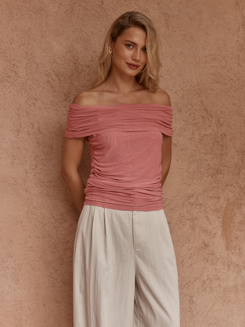 Sass Clothing JORDAN OFF SHOULDER TOP in BURNT PINK