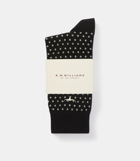 R.M.Williams Nelson polka-dot sock 2-pack in Black/cream