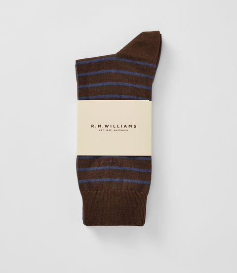 R.M.Williams Nelson stripe sock 2-pack in Brown blue